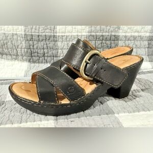 Brand New- Born “Salina” Black Leather Sandal/ clogs with Buckle. Size 7